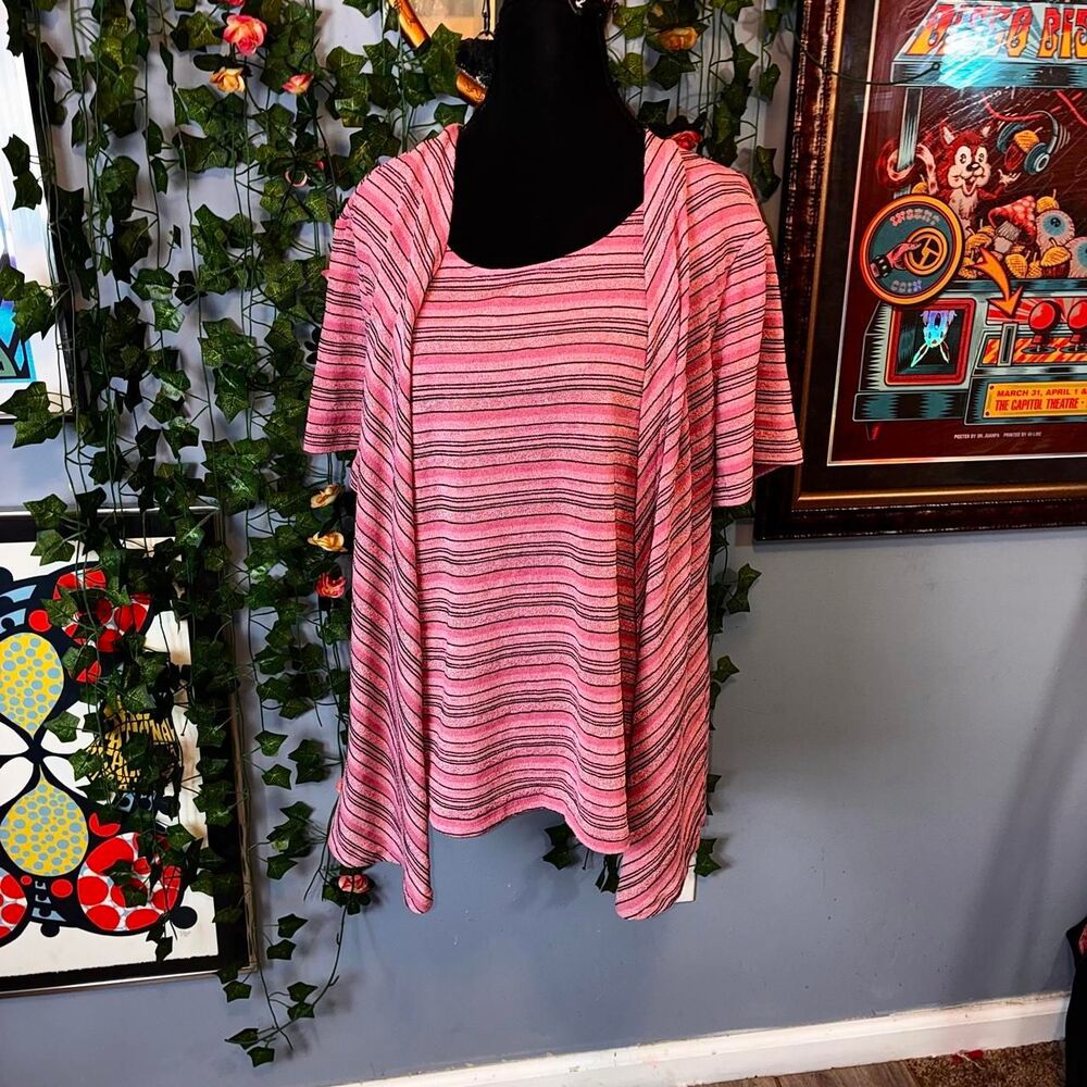 Pink with black horizontal striped blouse